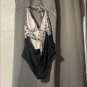 Elegant Women's One Piece Swimsuit - Black and White Animal Print